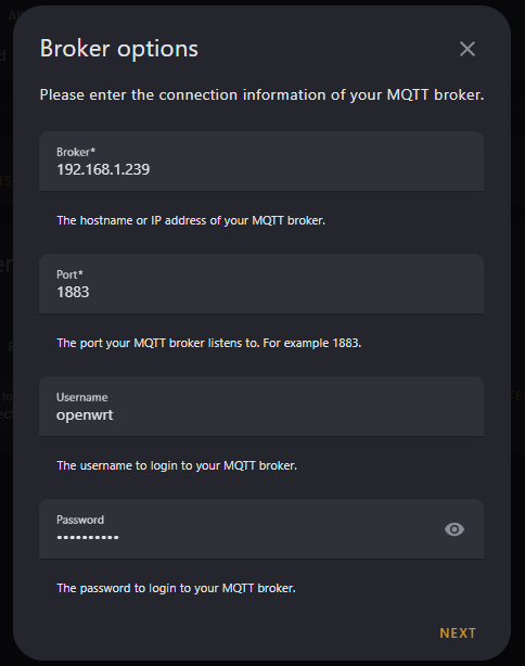 Home Assistant Settings for MQTT